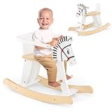 HOMASIS 2 in 1 Schaukelpferd Zebra, Baby Schaukelstuhl aus Holz, Weiß Schaukeltier mit Abnehmbarem...