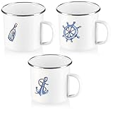 com-four® 3x Emaille-Becher - Trinkbecher aus emaliertem Edelstahl - Teepott - Kaffeetasse für...