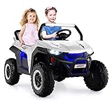 COSTWAY 2 Sitzer Kinderauto mit 2,4G Fernbedienung, 12V Kinder UTV mit Musik und Scheinwerfer, Jeep...