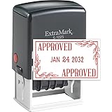 ExtraMark S-1025 Professioneller selbstfärbender Datumsstempel mit 'Approved' Spruch – Stil Q –...
