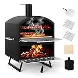 COSTWAY Outdoor Pizzaofen, 2-lagigem Pizza Ofen mit Grillrost, Pizzaschaufel, quadratischem Stein,...