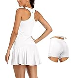 icyzone Damen Tenniskleid mit Shorts Golf-Kleider Racerback Sport Tennis Tank Dress (M, Weiß)