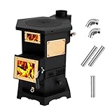 Mini Holzofen, Kaminofen Holzofen mit Schornstein und Backofen, Camping Ofen, Gusseiserner...