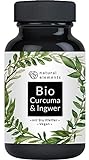 Bio Curcuma & Ingwer - 180 Kapseln - 4440mg Bio Kurkuma, Bio Ingwer & Bio Pfeffer pro Tagesdosis -...
