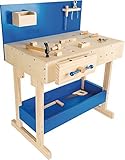 small foot Kinder Werkbank in Natur und Blau aus Holz, mit großer Arbeitsfläche und Werkzeug, ab 8...