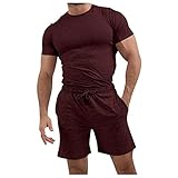 MINYING Trainingsanzug für Herren, Sport, 2-teilig, gestreiftes T-Shirt, kurzärmlig, Jogging-Set...