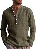 Runcati Herren Leinenhemd Langarm Baumwolle Leinen Shirt Männer Freizeithemd Regular Fit Strand...