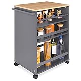 bomoe Nischenwagen Servierwagen auf Rollen mit 3 verstellbaren Ebenen & FSC® Holz Küchenwagen mit...