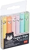 Legami - Teddy's Style, Set mit 6 Mini-Textmarkern, 1 x 7,5 cm, Gelb, Pfirsich, Rosa, Lila,...