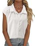EFFAN Sommer Bluse Damen 100% Baumwolle Button Down Blusen Shirt Lässig Kurzarm Hemdbluse Business...