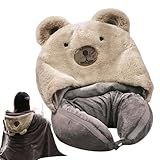 Reise-Decke und Nackenkissen Set, Reisekissen und Reisedecke 2 in 1, Reisekissen mit Hut,...