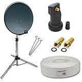 PremiumX Camping Satelliten-Komplettanlage 45cm Satelliten-Schüssel Antenne SAT Single LNB 10m...