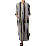 Gestreifter langer Herren-Kaftan – Ethno-Stil, leicht, Jubba-Thobe mit Taschen, atmungsaktiv,...