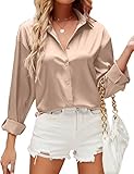 HANERDUN Damen Bluse Langarmshirt V-Ausschnitt Hemd Die Seide Elegant Lässige Oberteile Knopfleiste...