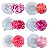 Kerzen-Silikon-Formen-Set, 6 Stück blume silikonform, 3D-Rosenblüte, Fondant, Silikonformen für...