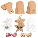 Geschenkanhänger Weihnachten, 200 Stück Anhänger Zum Beschriften, Kraftpapier Anhänger mit 20M...