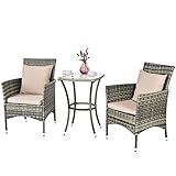 GIANTEX Balkonmöbel Kleiner Balkon, Rattan Gartenmöbel Set Bistrotisch mit 2 Stühlen, Rattan...