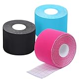 Kinesiologie Tape Sport (3 Rollen 5m), Elastisches Sporttape aus Baumwolle, Selbstklebend Tape für...