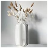 Gerippte Vase Weiß 20 cm Hoch, Modern Blumenvasen aus Keramik für Tischdeko Innenbereich, Deko...