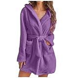 RobesFleece Damen-Bademantel, langärmlig, V-Ausschnitt, Kunstfleece, 002 x Violett, S, 002 x...