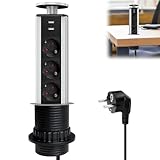 GOMETY 3Fach Tischsteckdose Versenkbare mit 2 USB-A Anschluss, 60mm Tischsteckdosenleiste...