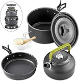 Queta 10-Teilig Cookware Kit Picknick Töpfen Kochgeschirr Campinggeschirr Set für 2-3 Personen Zum...