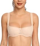 Lemorosy Damen Bügel Balconette-BH Gepolsterte Träger Halbschale Push Up(Beige,80B)