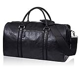 seyfocnia PU-Leder Reisetasche, Schwarz, Extra Large, Duffelbag, Wasserfest, Handgepäck, Wochenend-...