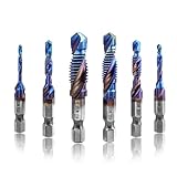 Treki 6 Stück Kombi Gewindeschneider Bit Set M3 M4 M5 M6 M8 M10, Manuell Gewindebohrer Set,...