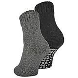 2 | 4 | 6 Paar ABS Socken Herren Damen Anti Rutsch Socken mit Wolle 21463 WP (Schwarz/Anthrazit 2...