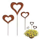 cuhostki Herzen Stecker Gartendeko, 3 stück Blumentopf Deko Stecker Herz aus Edelrost Metall,...