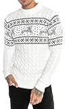 Red Bridge Herren Strickpullover Norweger Pullover Slim-Fit Plait Reindeer Weiß L