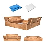 MAMOI Sandkasten mit Deckel 120x120 Sandbox Imprägniert Sandkiste mit Sitzbänken Holz Spielzeug...