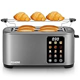 Toaster 4 Scheiben, 1400W Edelstahl Langschlitz Toaster, 9 Farbeinstellungen und 3 Brotsorten,...