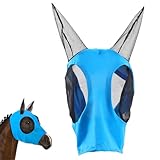 KIRZAX Fliegenmaske Pferd,Pferdemaske mit Ohren,UV-Abdeckung, elastische Pferdefliegendecke, weiche...
