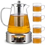 Cieex Teekanne mit Siebeinsatz und Stövchen Set, Teekanne aus Glas, Teebereiter Borosilikatglas...