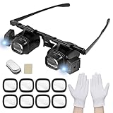 Lupenbrille mit LED-Licht,Lupenbrille 2.0X，6.0X，8.0X，12.0X，24.0X,Kopflupe Lesebrille mit...