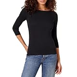 Amazon Essentials Damen T-Shirt mit Bateau-Ausschnitt und 3/4-Ärmeln in schmaler Passform, Schwarz,...