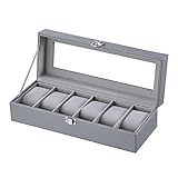 LINGFANSTORE Uhrenbox Uhrenkasten, Uhrenbox Herren für 6 Uhren, mit Glasfenster, Uhren Aufbewahrung...