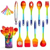 11-teiliges Regenbogen-Silikon-Spatel mit Halter und Messlöffeln – mehrfarbige, hitzebeständige...