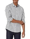 Amazon Essentials Herren Lässiges langärmeliges Popeline-Hemd Normale Passform, Grau Karo, XL