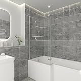 NRG L-förmige Badewannenabtrennung mit Scharnierrücklauf und Handtuchhalter, verchromter Rahmen, 6...