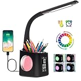 Wanjiaone Schreibtischlampe Kinder LED,Tischlampe Dimmbar mit Uhr, Nachttischlampe Tischleuchte mit...