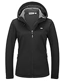 33,000ft Damen Fleece Gefütterte Softshelljacke Wasserdichte Funktionsjacke Fahhradjacke mit Kapuze...