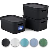 Jive Dekobox 3er-Set Aufbewahrungsboxen 5l mit Deckel, Kunststoff (Recyceltes PP), schwarz, 3x5l...