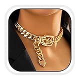 Zoestar Punk Choker Halskette Cuban Chunky Halsketten Gürtelschnalle Dicke Halskette Kette für...