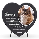 LAUBLUST Personalisierte Herzform Grabplatte mit Name & Foto als Grabschmuck für Hund, Katze &...