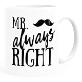 MoonWorks® Kaffee-Tasse mit Aufdruck Mr. always Right Schnauzer Schnauzbart Geschenk Partner...