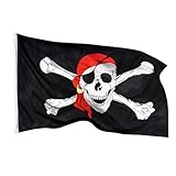 Aricona Piratenflagge - Fahne mit Totenkopfdesign mit Messing-Ösen - 90 x 150 cm - Wetterfeste...