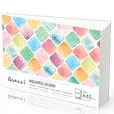 Koncci Aquarellpapier A4, 40 Blatt Aquarellblock, Kaltgepresst 300g/m² Weißes Aquarell Papier,...